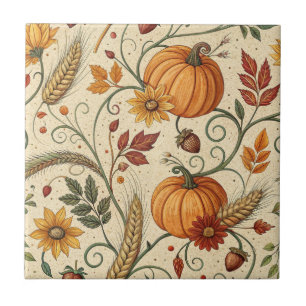 Cottagecore Pumpkin Patch Autumn Pattern Tile
