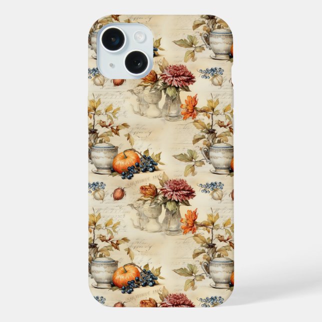 Cottagecore Pumpkin Teacup Autumn Floral iPhone Case (Back)