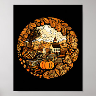 Cottagecore Pumpkins Fall Village Women's Graphic Poster
