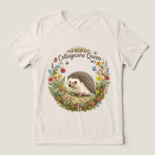 Cottagecore Queen Cute Hedgehog Floral Wreath Tri-Blend Shirt