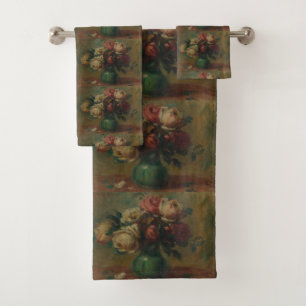 Cottagecore Renoir Floral Vintage Rose Art Bath Towel Set