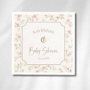 Cottagecore Sage Blush Flowers Gold Baby Shower Napkin