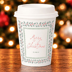 Cottagecore Sage Botanical Merry Christmas Paper Cups