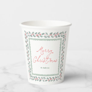 Cottagecore Sage Botanical Merry Christmas Paper Cups