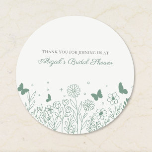 Cottagecore Sage Green Floral Bridal Shower Classic Round Sticker