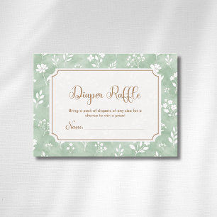 Cottagecore Sage White Floral Bow Diaper Raffle Enclosure Card
