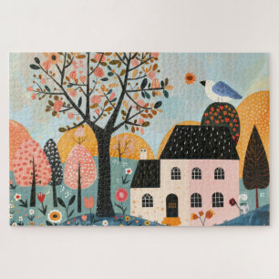 Cottagecore Scenery Whimsical Nature Illustration Jigsaw Puzzle