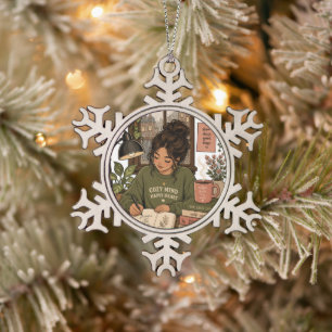 Cottagecore Self Care Illustration Snowflake Pewter Christmas Ornament