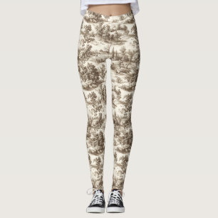Cottagecore Sepia Harvest Pumpkin Toile Pattern Leggings