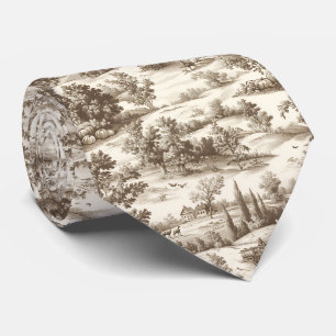 Cottagecore Sepia Harvest Pumpkin Toile Pattern Tie