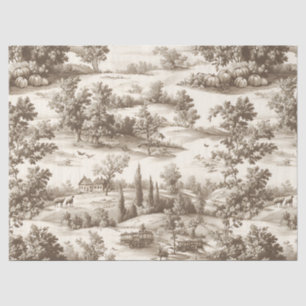 Cottagecore Sepia Harvest Pumpkin Toile Pattern Tissue Paper