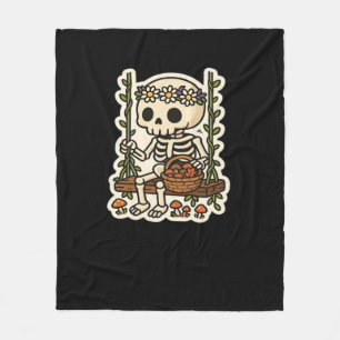 Cottagecore Skeleton With Flower Crown Fleece Blanket