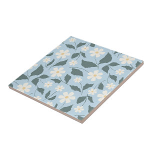 Cottagecore Sky Blue & White Daisy Floral Tile