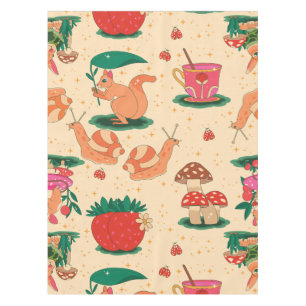 cottagecore snail magic strawberry squirrel beige tablecloth
