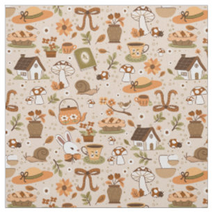 cottagecore snail mushrooms tea rustic beige fabric