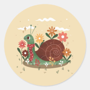cottagecore snail nature floral garden classic round sticker