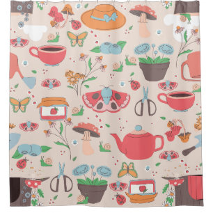 cottagecore snail strawberry jam whimsical garden shower curtain