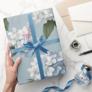 Cottagecore Soft Blue Hydrangea Floral Pattern Wrapping Paper