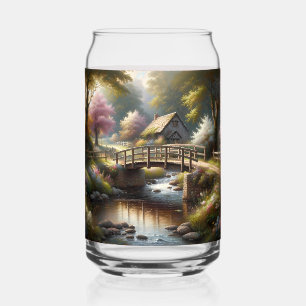 Cottagecore Spring Bridge Cottage Scene Can Glass