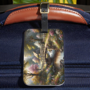 Cottagecore Spring Bridge Cottage Scene Luggage Tag