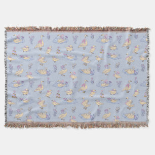 Cottagecore Storybook Ducks & Swans Lavender Throw Blanket