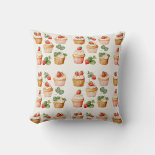 Cottagecore Strawberry Cupcake Throw Pillow