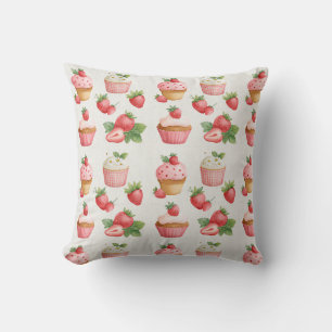 Cottagecore Strawberry Cupcake Throw Pillow