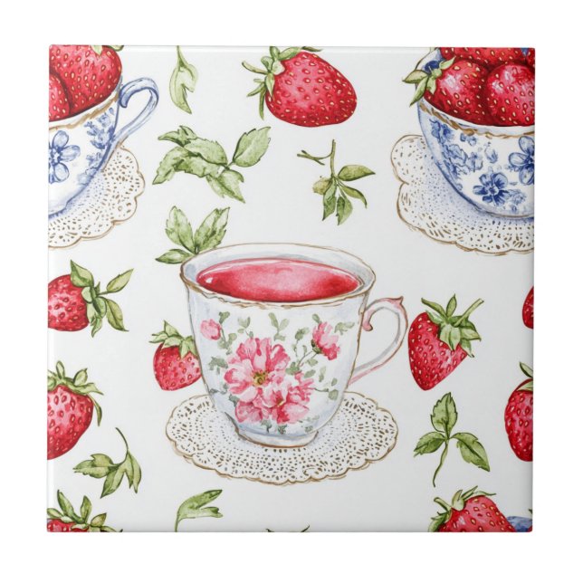 Cottagecore Strawberry Pattern  Tile (Front)
