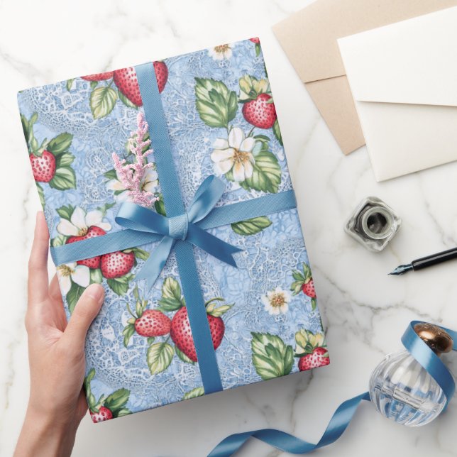 Cottagecore Strawberry Pattern  Wrapping Paper (Gifting)