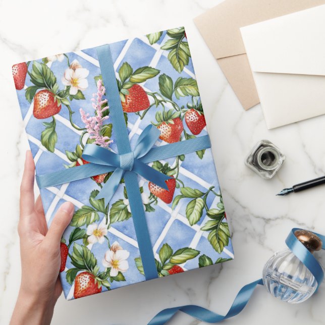 Cottagecore Strawberry Pattern  Wrapping Paper (Gifting)