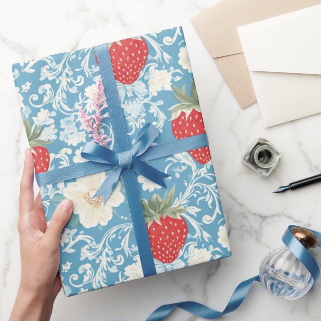 Cottagecore Strawberry Pattern  Wrapping Paper (Gifting)