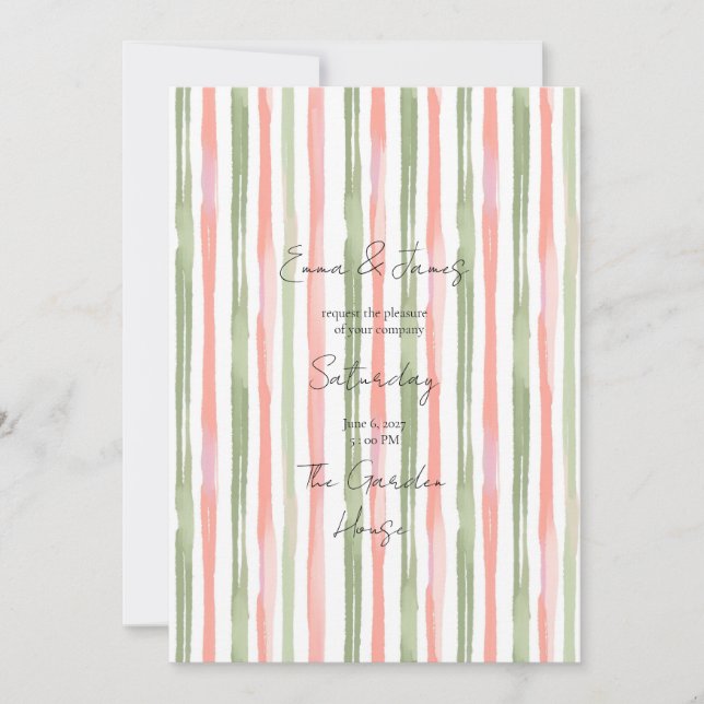 Cottagecore Stripes Wedding Invitation  (Front)