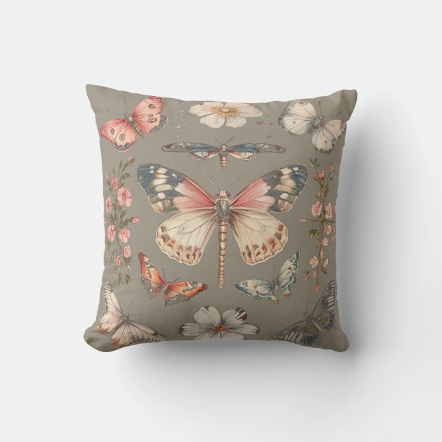 Cottagecore Style Butterflies Moths  Cushion (Front)