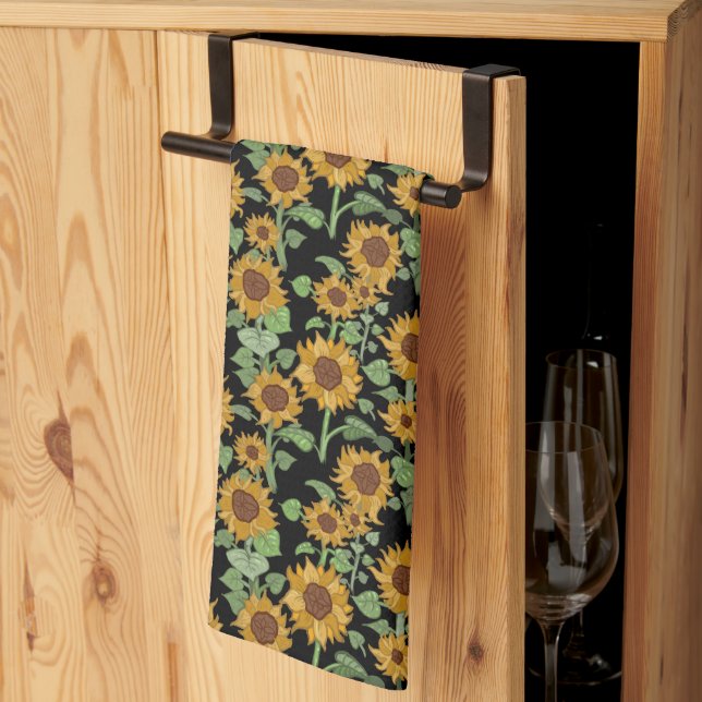 Cottagecore Sunflowers Pattern Tea Towel (Thirds Fold)