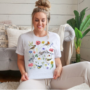 Cottagecore T-shirt, Floral Rabbits Birds shirt