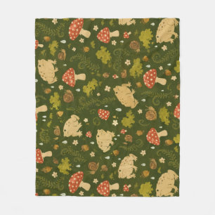 Cottagecore Toad Mushroom Seamless Pattern Wallpap Fleece Blanket
