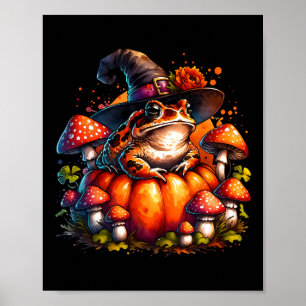 Cottagecore Toad Witch Hat Pumpkin Mushroom Fall H Poster