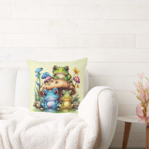 Cottagecore Toadstool Mushroom and Frog Cushion