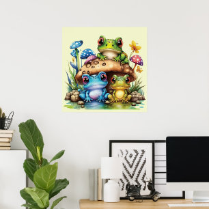 Cottagecore Toadstool Mushroom and Frog  Poster