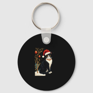 Cottagecore Tuxedo Cat Funny Xmas Aesthetic Santa  Key Ring