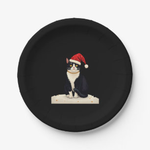 Cottagecore Tuxedo Cat Funny Xmas Aesthetic Santa Paper Plate