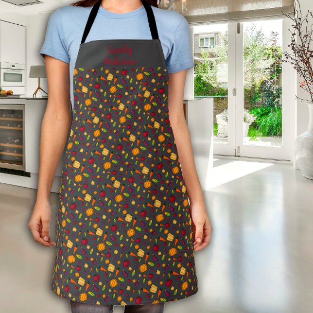 Cottagecore vegetables name grey apron (Creator Uploaded)