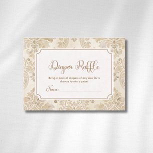 Cottagecore Vintage Brown Gold Bow Diaper Raffle Enclosure Card