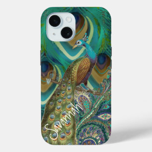 Cottagecore Vintage Damask Peacock Feathers iPhone 15 Case