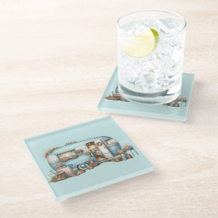 Cottagecore Vintage Floral Camper Boho Accents Glass Coaster