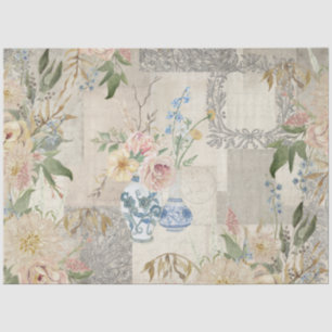 Cottagecore Vintage Flower Bouquet Blue and White Tissue Paper