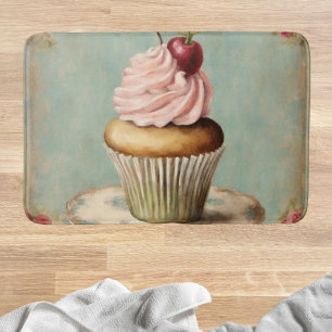 Cottagecore Vintage French Country Pink Cupcake  Bath Mat