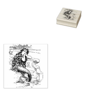 Cottagecore Vintage Mermaid Girl Rubber Stamp