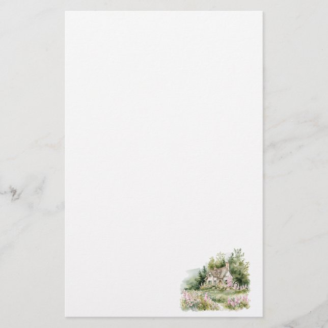Cottagecore Watercolor Cottage Stationery (Front)