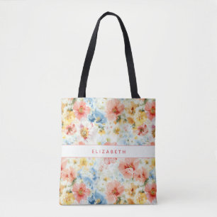 Cottagecore Watercolor Floral Name Gift Wildflower Tote Bag